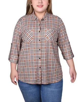 Ny Collection Plus Size Long Sleeve Button Front Tunic Top