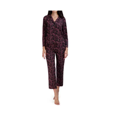 Women's Long Sleeve Notch Collar Top and Pants Pajamas 2-Piece Set