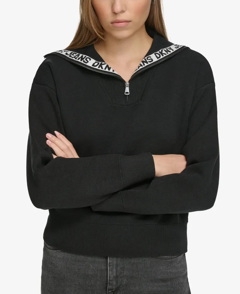 Dkny Jeans Women's Half-Zip Funnel-Neck Logo-Detail Sweater