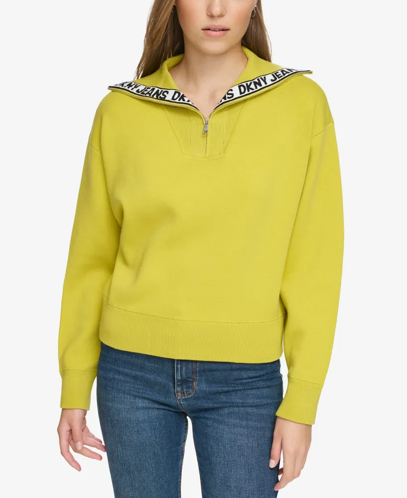 Dkny Jeans Women's Half-Zip Funnel-Neck Logo-Detail Sweater