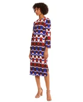 Donna Morgan Women's Printed Long-Sleeve Midi Dress