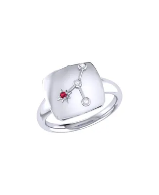 LuvMyJewelry Cancer Crab Design Sterling Silver Ruby Gemstone Diamond Signet Ring