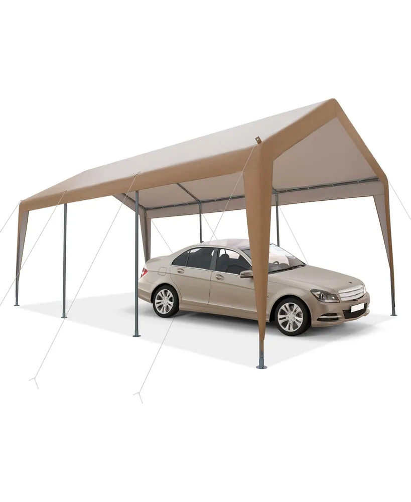 Costway 10' x 16' Carport Car Canopy Shelter Heavy Duty Outdoor Portable  Garage W/Doors