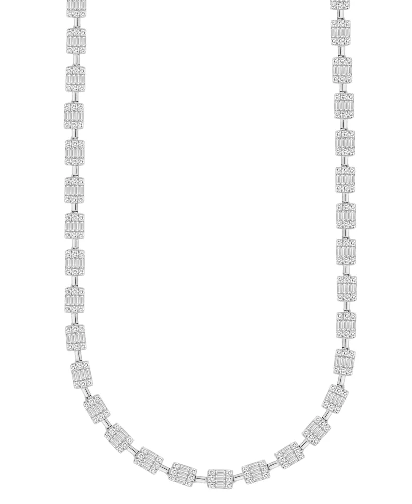 Diamond Round & Baguette Cluster 18" Tennis Necklace (4 ct. t.w.) in 14k White Gold