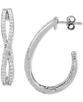 Diamond Twist Medium J-Hoop Earrings (1-1/2 ct. t.w.) in 10k White Gold