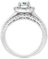 TruMiracle Diamond Halo Three Row Engagement Ring (2 ct. t.w.) in 14k White Gold