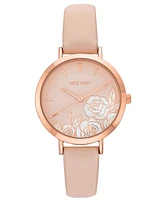 Nine West Women's Quartz Pink Faux Leather Band and Floral Pattern Watch, 36.5mm