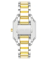 Nine West Women's Quartz Square Two-Tone Alloy Link Bracelet Watch, 27mm - Gold-Tone, Silver