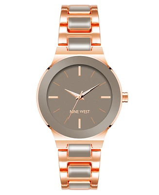 Nine West Women's Quartz Gray Enamel and Rose Gold-Tone Alloy Link Bracelet Watch, 34mm