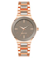 Nine West Women's Quartz Gray Enamel and Rose Gold-Tone Alloy Link Bracelet Watch, 34mm - Gray, Rose Gold