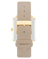 Nine West Women's Quartz Square Taupe Faux Leather Band Watch, 35mm - Tan, Gold