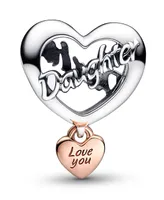 Pandora Sterling Silver Love You Heart Charm - Silver, Rose-Gold