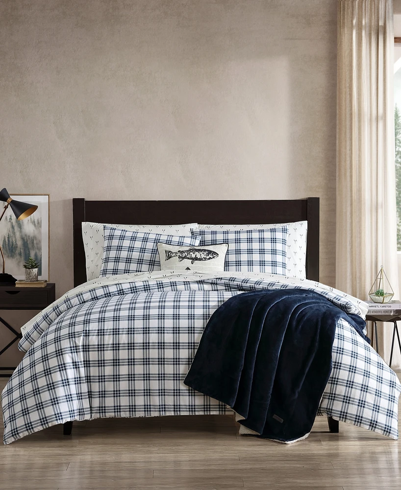 Closeout! Eddie Bauer Basic Plaid Cotton Percale 3 Piece Duvet Cover Set