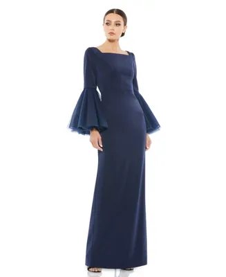 Women's Flounced Sleeve Square Neck Column Gown