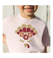 Little and Big Girls Turkey Flower Crown Thanksgiving Short Sleeve T-Shirt