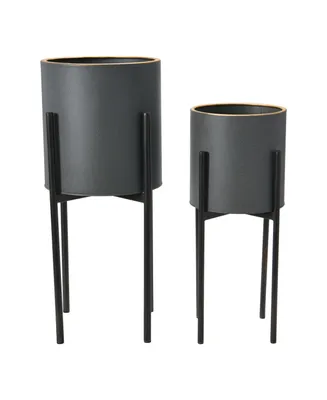 Modern Boho Metal Planters with Gold-Tone Rim and Stands