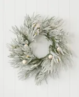 Seasonal Frosted Acadia 24" Flocked Polyethylene Polyvinyl Chloride Wreath 50 Bo Lights 400 Tips, Color Changing Bo Led