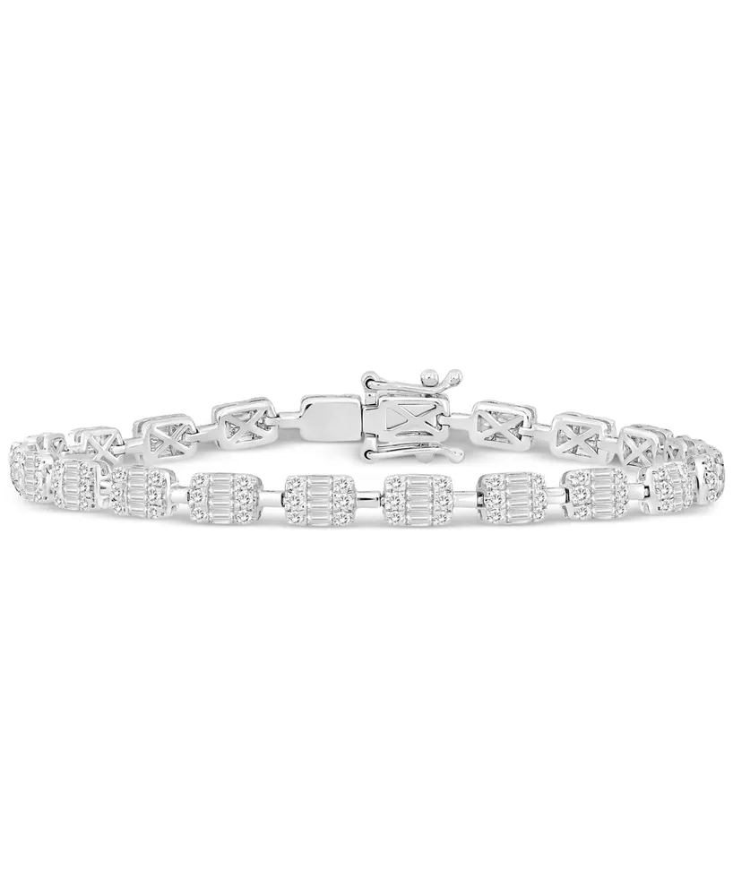 Diamond Round & Baguette Cluster Tennis Bracelet (2-1/2 ct. t.w.) in 14k White Gold