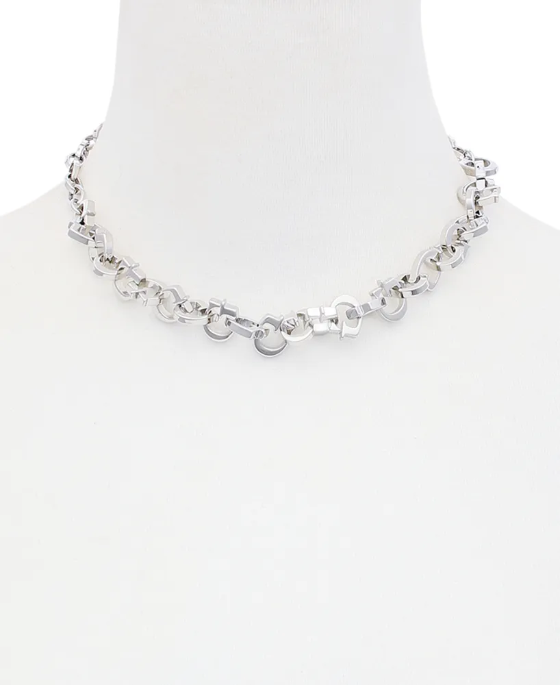 Guess Silver-Tone Alternating G Link Collar Necklace, 16" + 2" extender