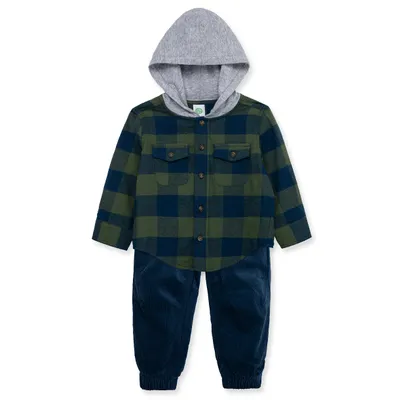 Little Me Baby Boys Check Woven Hoodie and Pant Set