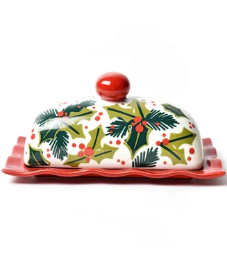 Coton Colors Balsam and Berry Holly Ruffle Domed Butter Dish
