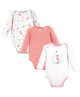 Hudson Baby Girls Cotton Long-Sleeve Bodysuits, Woodland Fox, 3-Pack