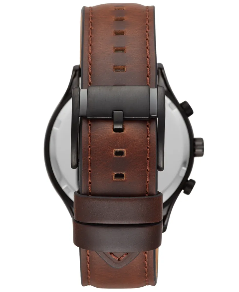 Fossil Men's Fenmore Multifunction Black-Tone Brown Leather Watch, 44mm