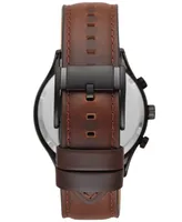 Fossil Men's Fenmore Multifunction Black-Tone Brown Leather Watch, 44mm