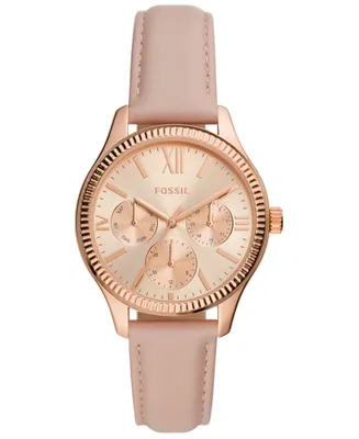 Fossil Women's Rye Multifunction Rose Gold-Tone Nude Leather Watch, 36mm