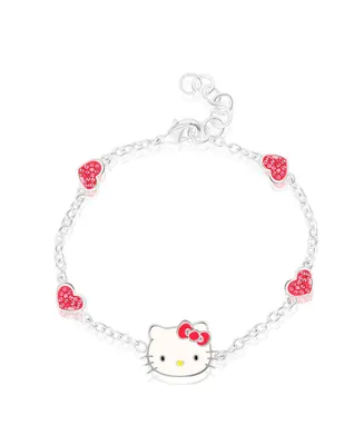 Hello Kitty Sanrio Officially Licensed Authentic Silver Plated Bracelet with Stationed Crystals - 6.5 + 1"