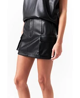 Women's Pu Leather Cargo Skirt