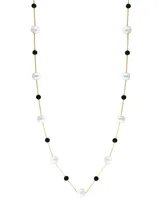 Effy Freshwater Pearl (6-1/2mm), and Onyx 18" Collar Necklace in 14k Gold