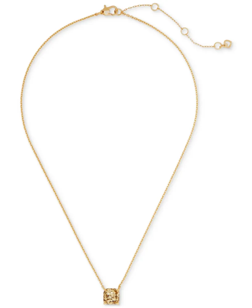 Kate Spade New York Gold-Tone Square Glitter Stone Mini Pendant Necklace, 17" + 3" extender