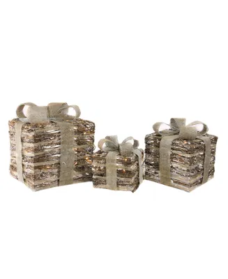 Northlight Set of 3 Lighted Rattan Gift Boxes Decorations