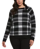 Ella Rafaella Plus Size Button Trim Long Sleeve Sweater