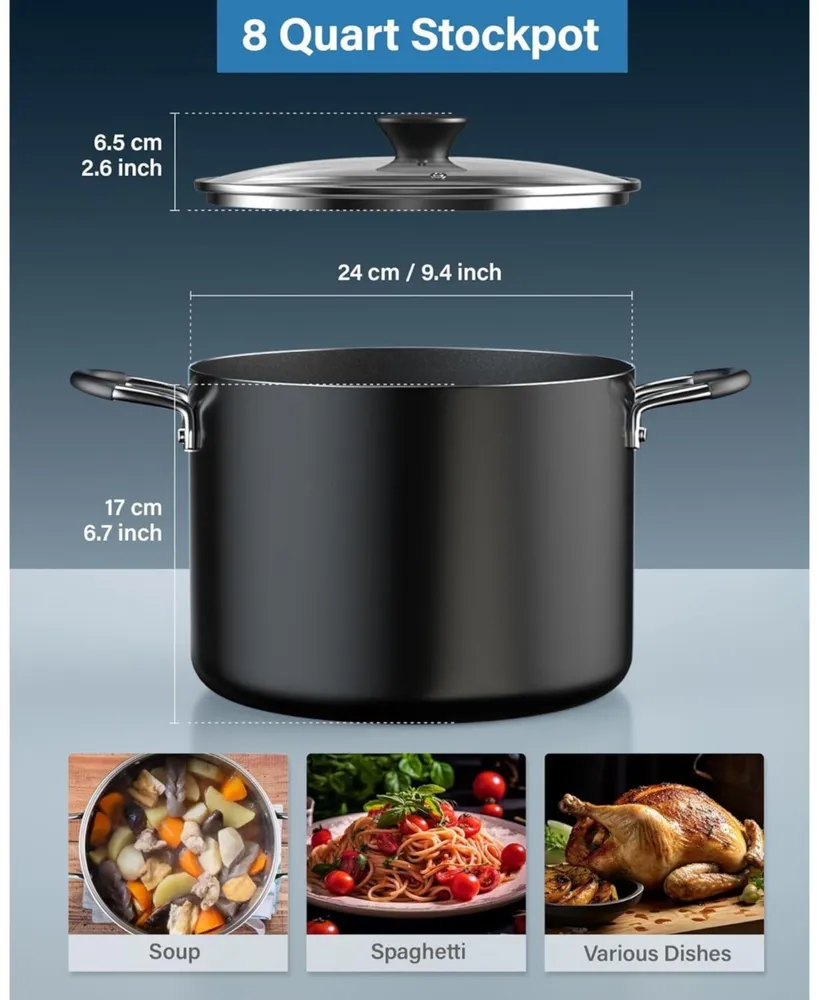 Cook N Home Professional 8-qt Nonstick Deep Cooking Pot Canning Cookware Stockpot with Glass Lid, Black