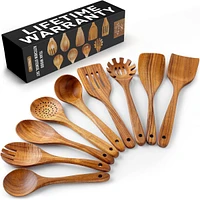 9-Piece Natural Teak Wooden Utensils for Cooking