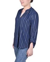 Ny Collection Women's Long Sleeve Foil Striped Blouse