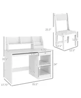 Qaba Kids Desk and Chair Set with Storage, Study Desk with Chair for Children 5-8 Years Old, White