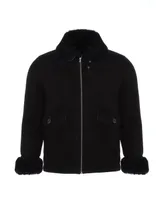 Men's Sheepskin Bomber Jacket, Black Suede with Black Wool