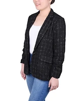 Ny Collection Petite Long Sleeve Single Button Tweed Blazer