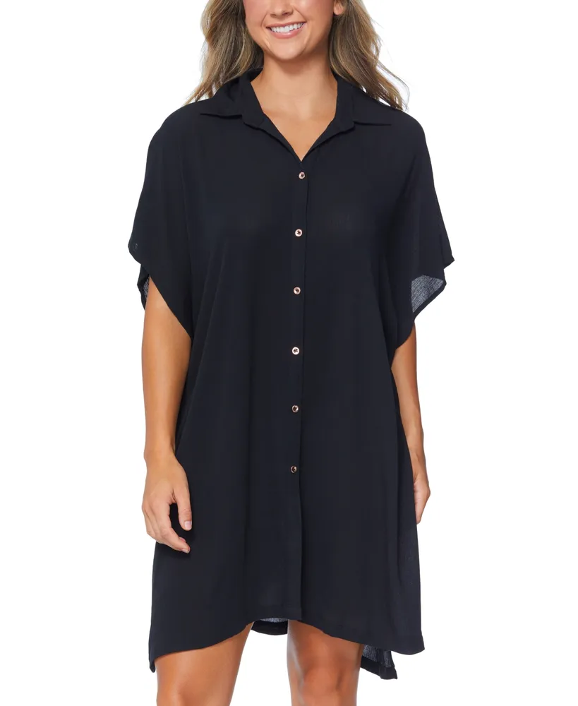 Raisins Juniors' Vacay Button-Front Side-Slit Cover-Up