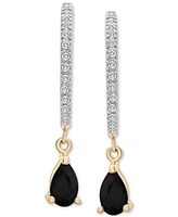 Black Sapphire (1/2 ct. t.w.) & Diamond (1/10 ct. t,w.) Dangle Hoop Earrings in 14k Gold-Plated Sterling Silver