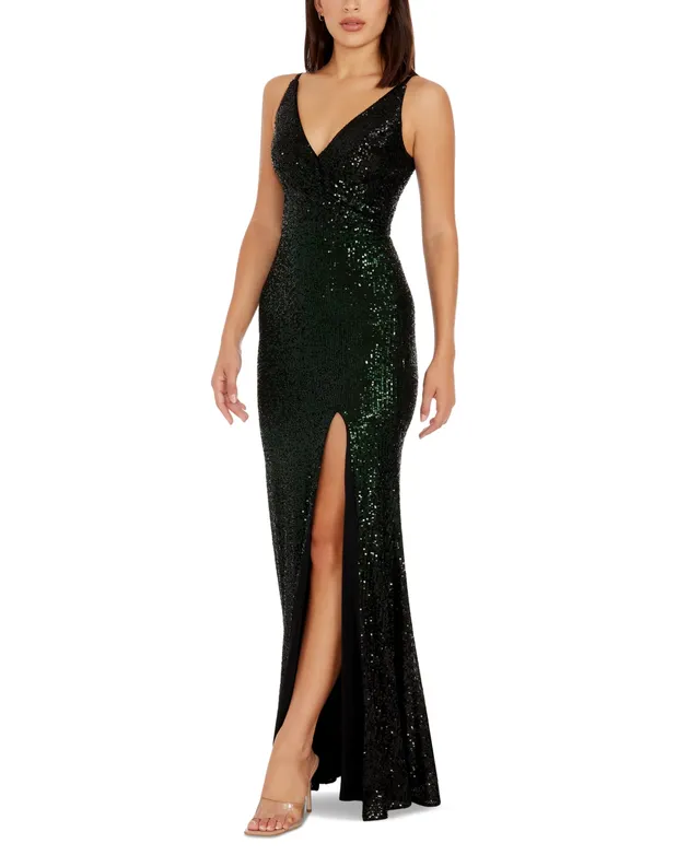 Dress the Population Women's Jordana Side-Slit Sequin Gown