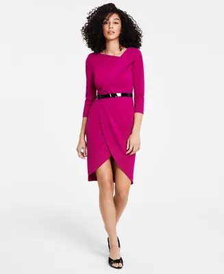 Calvin Klein Women's 3/4-Sleeve Belted Tulip Dress