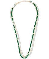 Cultured Freshwater Pearl (3 - 3-1/2mm), Jade, & Beaded Chain Triple Strand Layered Necklace in 14k Gold-Plated Sterling Silver, 16