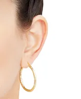 Textured Hoop Earrings in 14k Gold, 1 3/8 inch