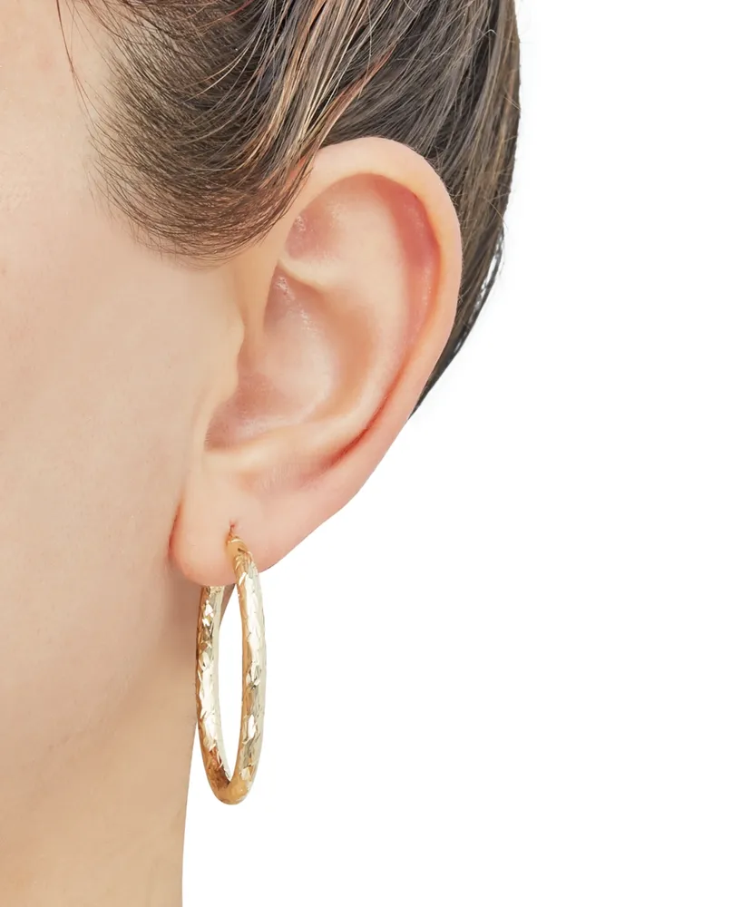 Textured Oval Hoop Earrings in 14k Gold, 1-3/8 inch