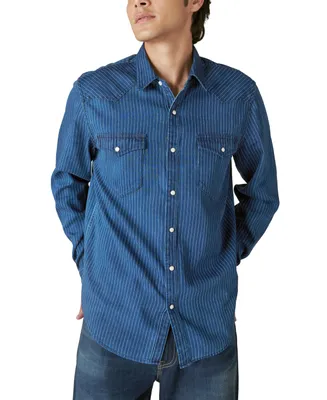 Lucky Brand Men's Railroad Stripe Western Long Sleeve Snap-Front Shirt