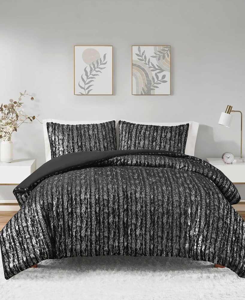 Intelligent Design Naomi Metallic Print Faux Fur Piece Duvet Cover Set